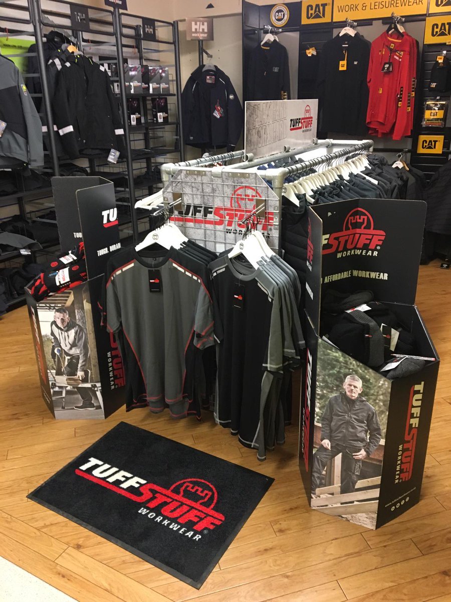 mark_tuffstuff's tweet photo. Delighted to see our @TuffStuff_UK POS stand @SamcoProducts Kinmel Bay, Rhyl. Looks great and thanks to Marc, Rich, Dan and all for your continued support #tuffstuff #fortworkwear #PlayHardWorkHard #madeforhardwork #workwear #northwales @mark_tuffstuff @Gezzyprice https://t.co/t3dO0uvgQx