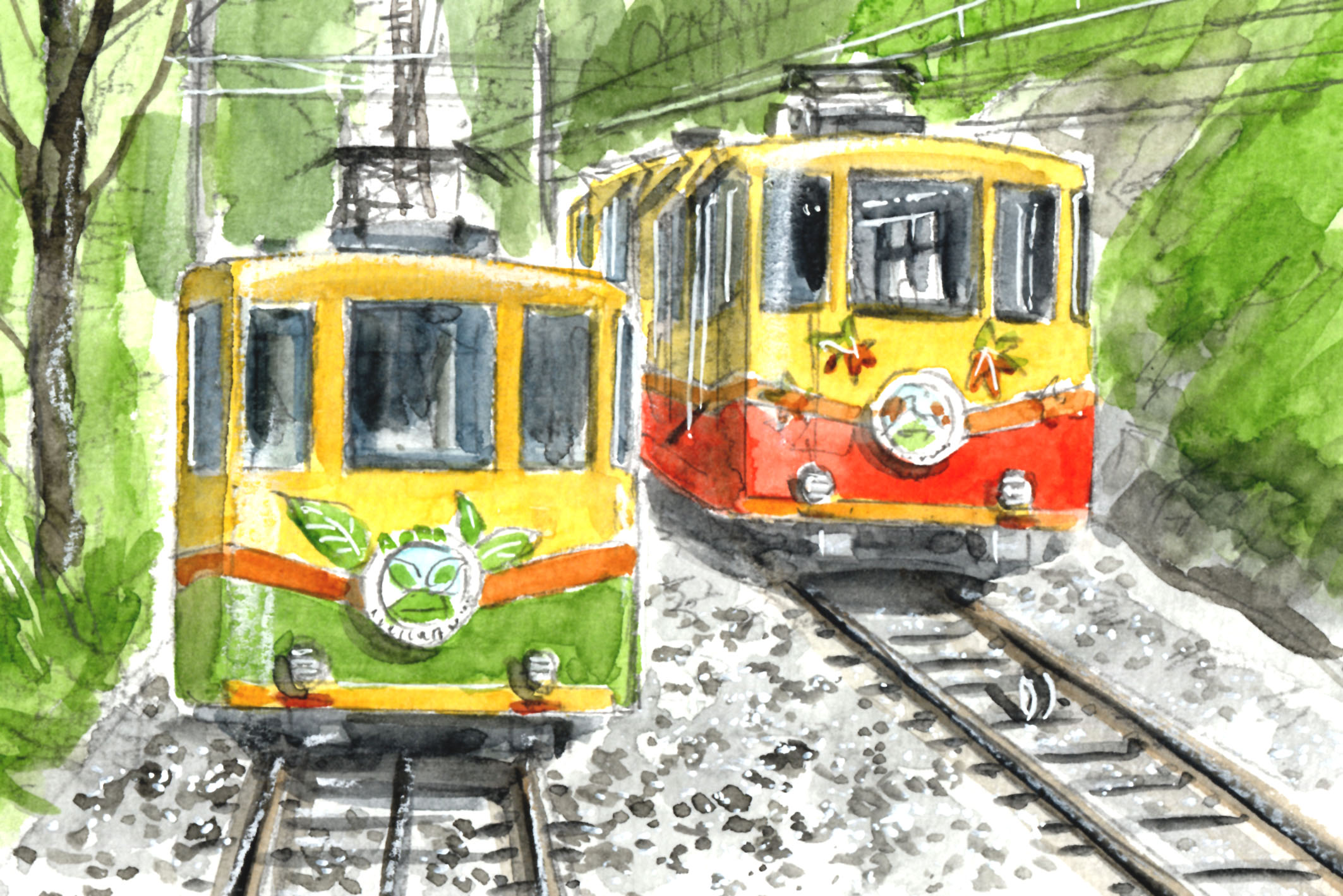 Funimag Mount Takao Funicular Artwork Funicular Takaotozan Railway Takao Hachiōji Tokyo Japan Illustration Art Illustration Drawing Watercolour Artwork Dessin Draw Mttakaomag Twitter