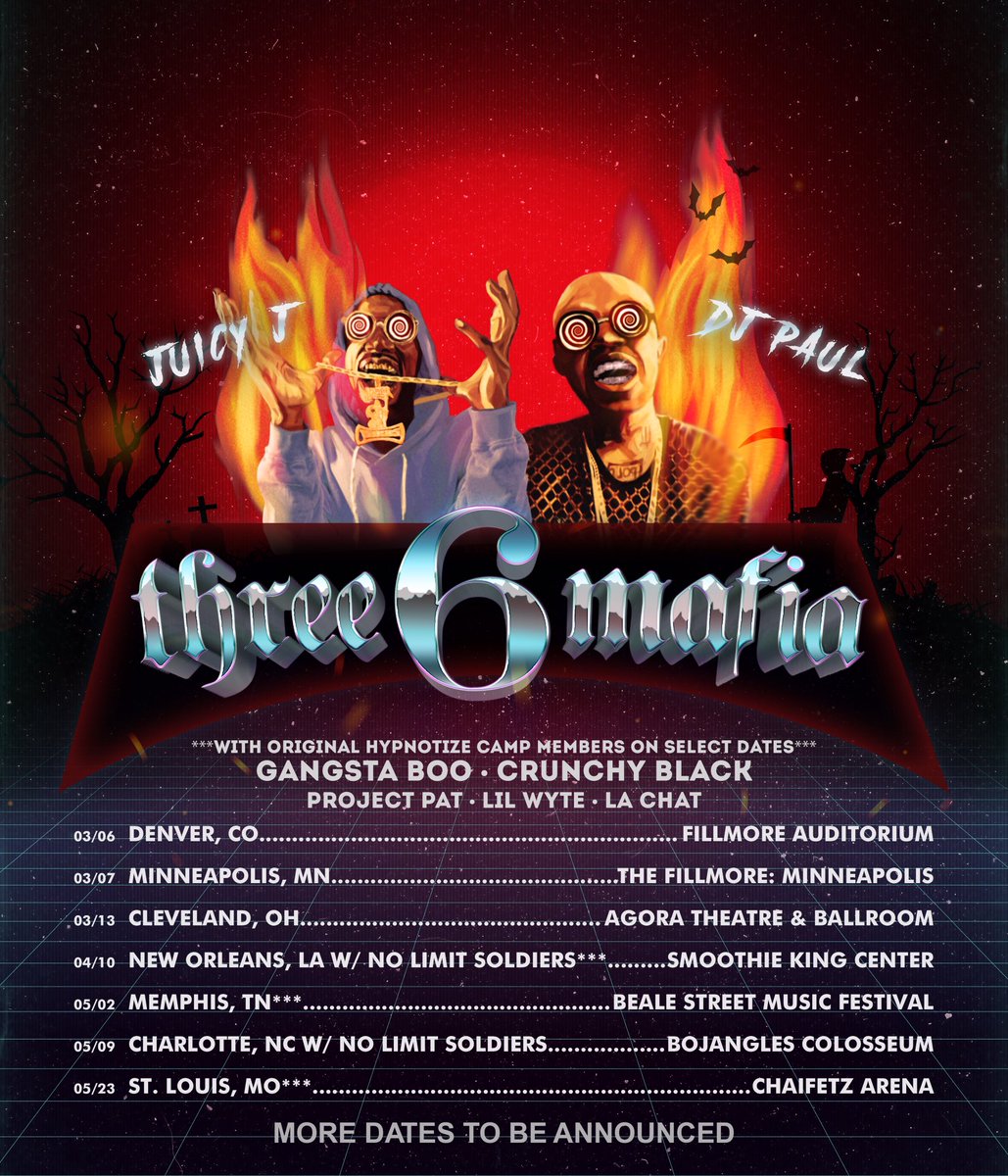 three6mafialife's tweet photo. This Friday #Denver 3/6!!! Get Your Tickets Now! They Will Be Higher At The Door!!! @DJPAULKOM @therealjuicyj @three6mafialife https://t.co/kGnkpaDYlb https://t.co/kqoXWxjgcR