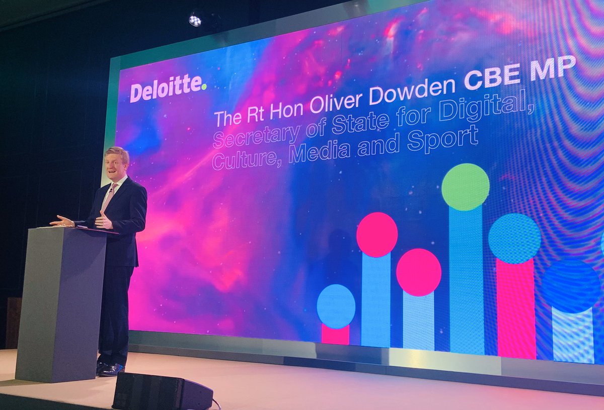 Dan_Ison1's tweet photo. The RT Hon Oliver Dowden describing the UK as “fizzing with creativity &amp; ambition” @DeloitteUK #MediaTelco2020 https://t.co/7keSCXWaZb