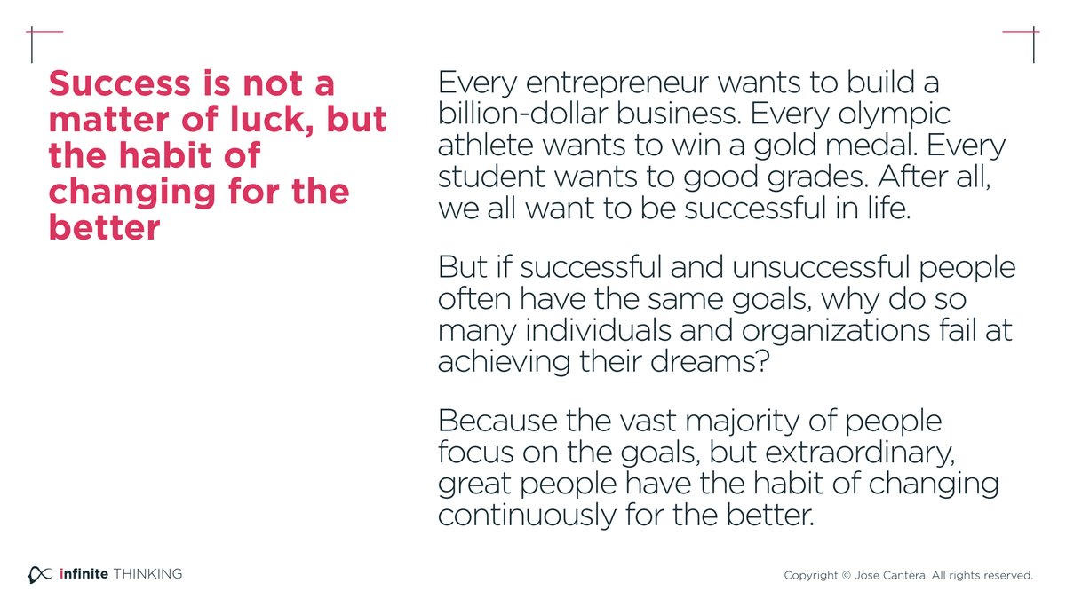 Want to succeed in life? Forget about goals, focus on systemic change. #infinitethinking #change #success #transformation #leadership #coaching 
josecantera.com/systemic-chang…
