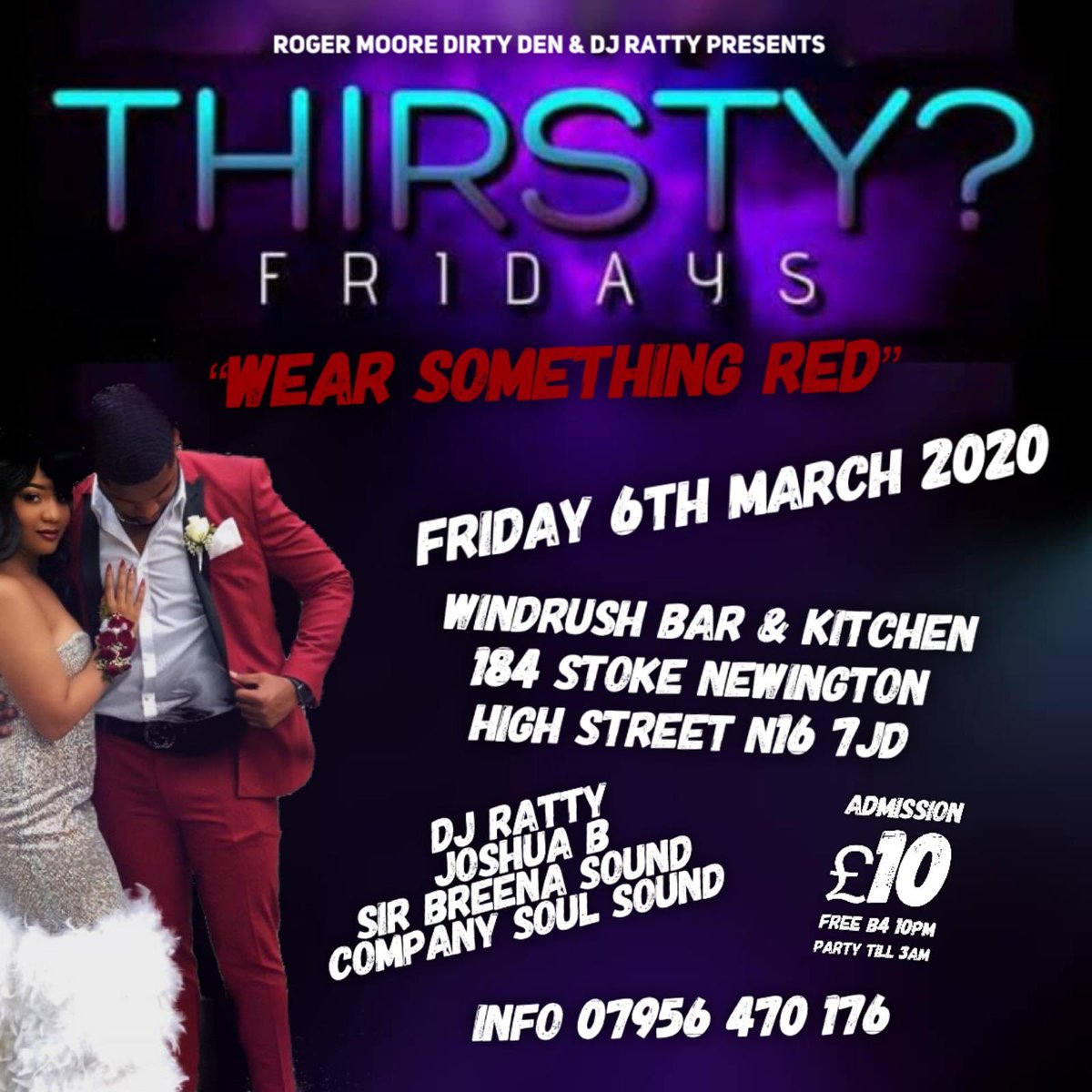 WindrushBar's tweet image. It’s THIRSTY? FRIDAYS club night on Friday 6th March 2020🥳  Make AN EVENING OF IT... BOOK a table and join us for dinner. 🎈 

Playing #RareGroove #Soul #Soca #Afrobeats #Reggae &amp;amp; #Revival 
Admission £10.  Free B4 10pm 
Party Till 3am

#WINDRUSHBAR