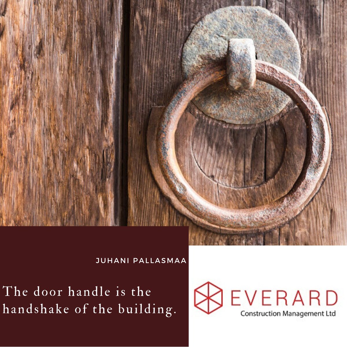 BuildEverard's tweet photo. The door handle is the handshake of the building. 
#JuhaniPallasmaa

Call us today for all your construction needs: 
0207 790 3733

#Building #Buildingindustry #FridayFeeling #BricksandMortars #Builders #Designs #Architecture https://t.co/7lknS9QY4q