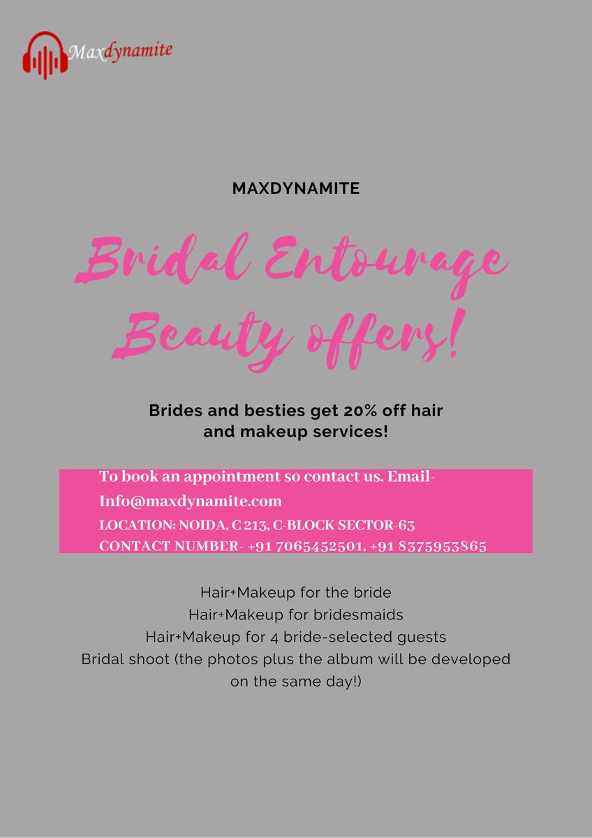 Maxdynamite3's tweet photo. #maxdynamite offers for the Hair+Makeup for the #bride makeup styling Bridal Hairstyler. Bringing out your #bridal #beauty with #stunning #hair #style #professional hairstylist. To book an appointment so contact us. Email-Info@maxdynamite.com https://t.co/PCbmz7OQF4