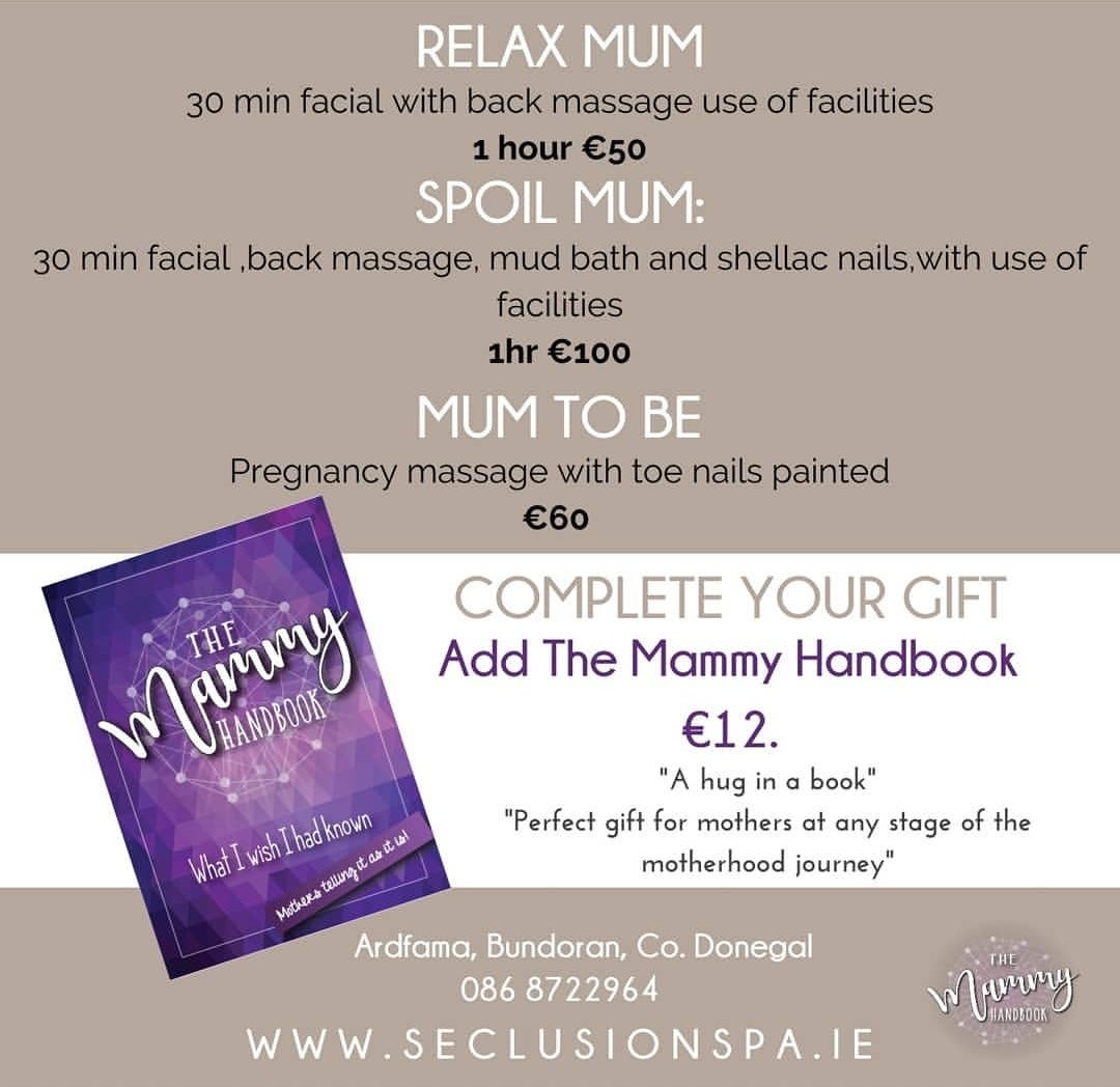 SeclusionSpa's tweet photo. who loves their mammy??? we all love our mammies, so buy her the gift of relaxation @SeclusionSpa 
@MegCreative @donegalmammy @MammyHandbook @WomensInspireIE @acorns_ie @DonegalWB @MummyPages https://t.co/PREB3p7tRS