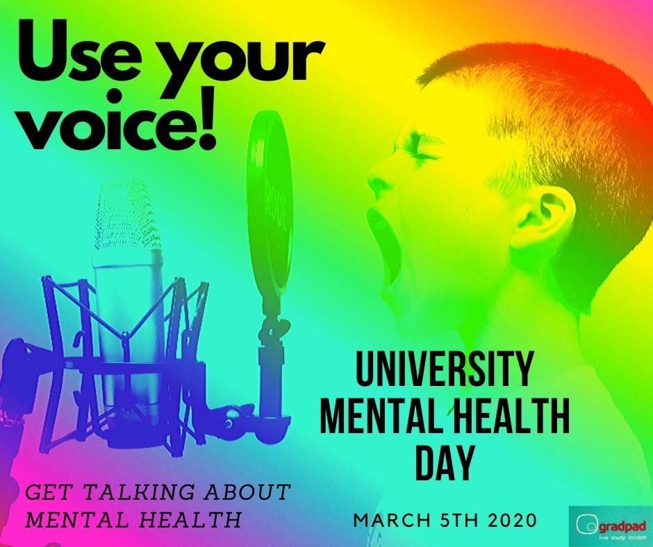GradPad's tweet image. Today is University Mental Health Day. Speak up, be heard, and make a change today! #universitymentalhealthday #bekind #lookoutforeachother