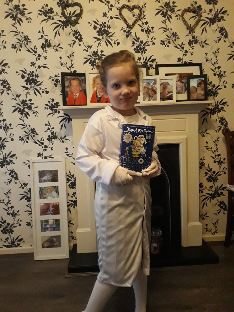 Flea_82's tweet photo. She's such a huge fan of @davidwalliams She couldn't wait to be The Demon Dentist #WorldBookDay #davidwalliams https://t.co/6LnK18zKXF