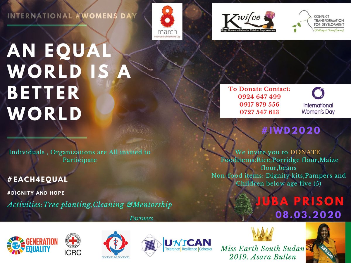 CTDSS2016's tweet photo. We are working to help Women #JubaPrison become the best version of themselves once their jail time ends.
Join us #InternationalWomensDay as we promote #Dignityandcare on this day. @AsaraPanchol @USAIDSouthSudan @undpsouthsudan @UNFPASouthSudan @UNICAN1 @ShababLe #EachforEqual https://t.co/9xKYjNF9BB