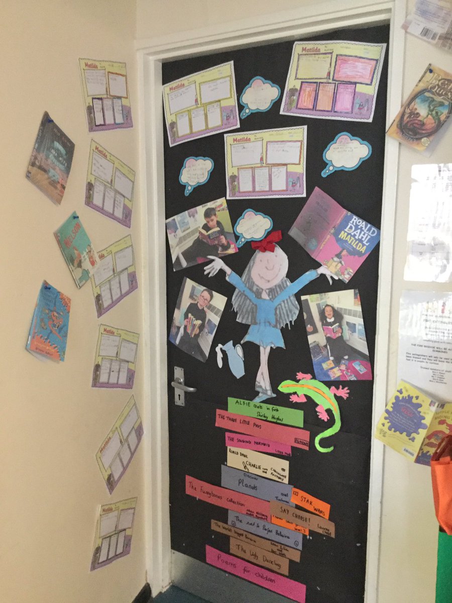TickfordPark's tweet photo. We are Roald Dahl mad in year two so the children chose Matilda and The BFG as our door covers. They had great fun decorating them! #tpreading #tpmalachite #tpdiamond #WorldBookDay https://t.co/rMddhplGhF