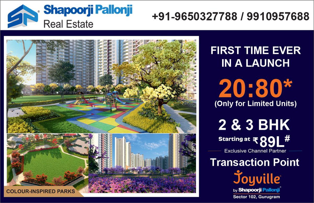 transactionpoi2's tweet photo. 1st Time Ever in a Launch 20:80 Payment Plan. #shapoorjipallonji #transactionpoint #gurgaonrealestate #residentialprojects #realestate https://t.co/OYb19qI6OQ