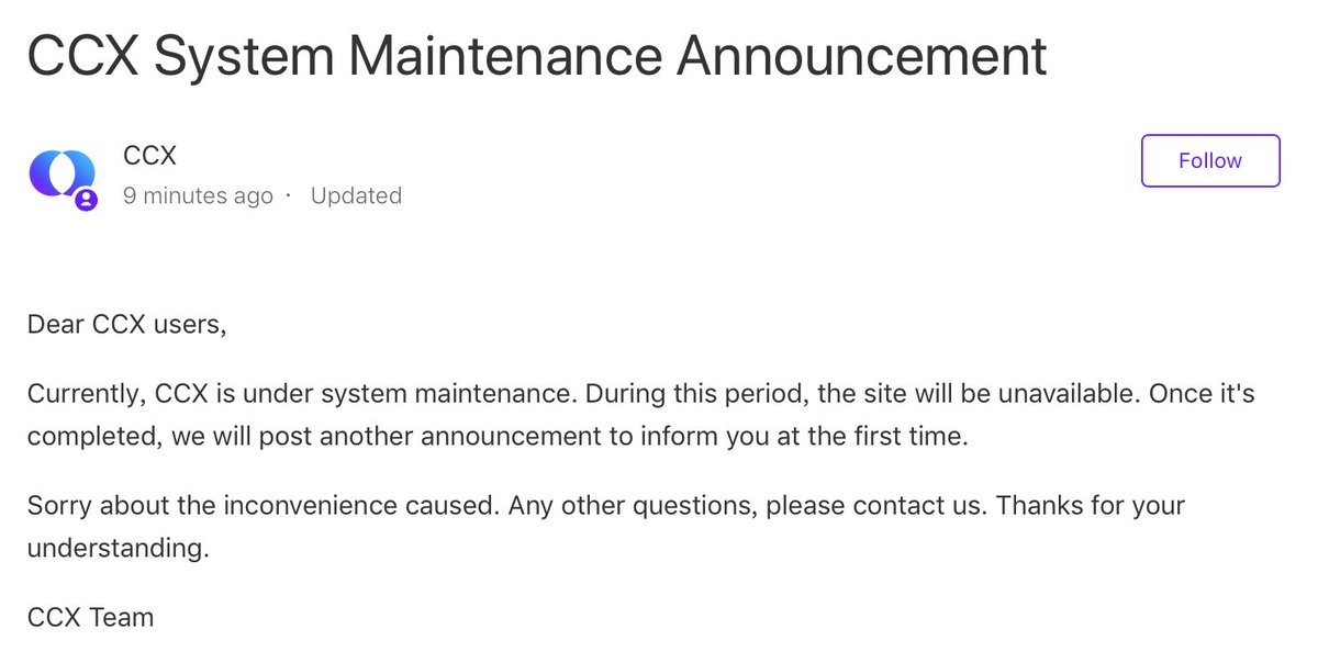 CCX_Canada's tweet photo. CCX System Maintenance Announcement📢
https://t.co/xSyLCANlDV https://t.co/YIvcPbK1Pe