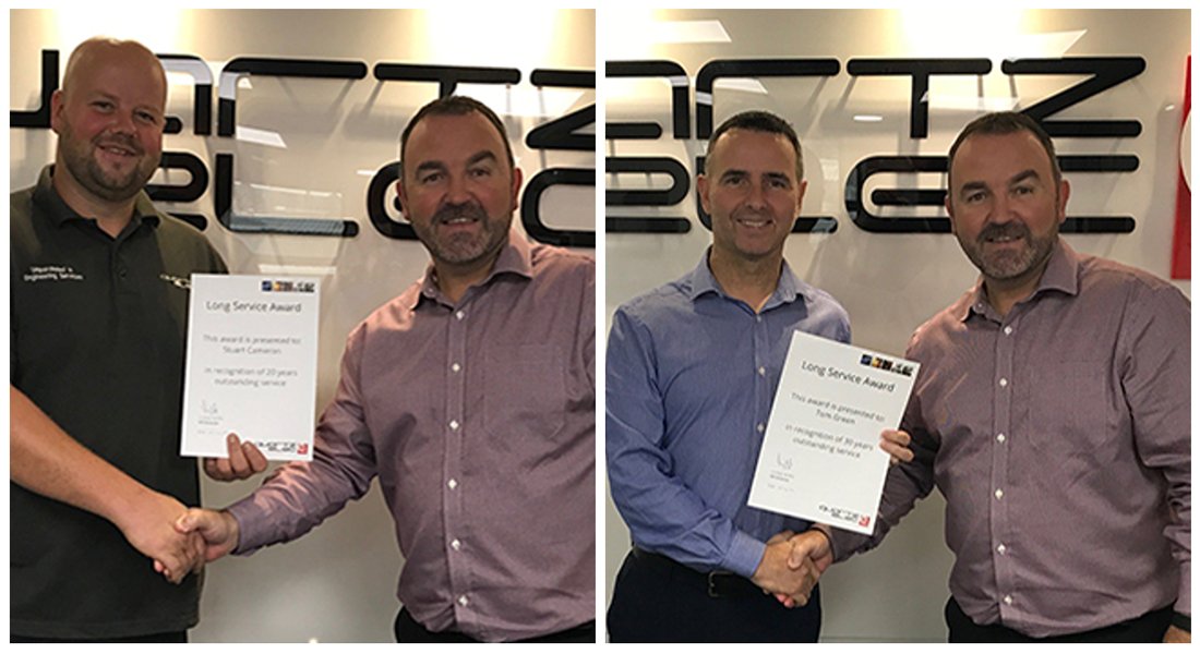 quartzelecltd's tweet image. Thank you Tom Green Contracts Manager for 30 Years’ service &amp;amp; Stuart Cameron Approved Electrician for 20 Years’ service - #Hamilton facility. Your efforts dedication &amp;amp; loyalty are greatly valued by us all. #QuartzelecPeople #RecognitionAndReward #UnparalleledInEngineeringServices
