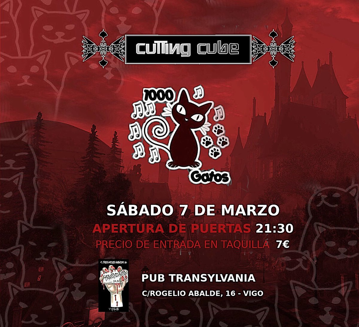 CuttingCubeRock's tweet photo. Este Sábado 7 de Marzo estaremos aullándole a la Luna junto a 1000 Gatos, en Transylvania Metal Pub de Vigo. https://t.co/jlfQTjpWFs
