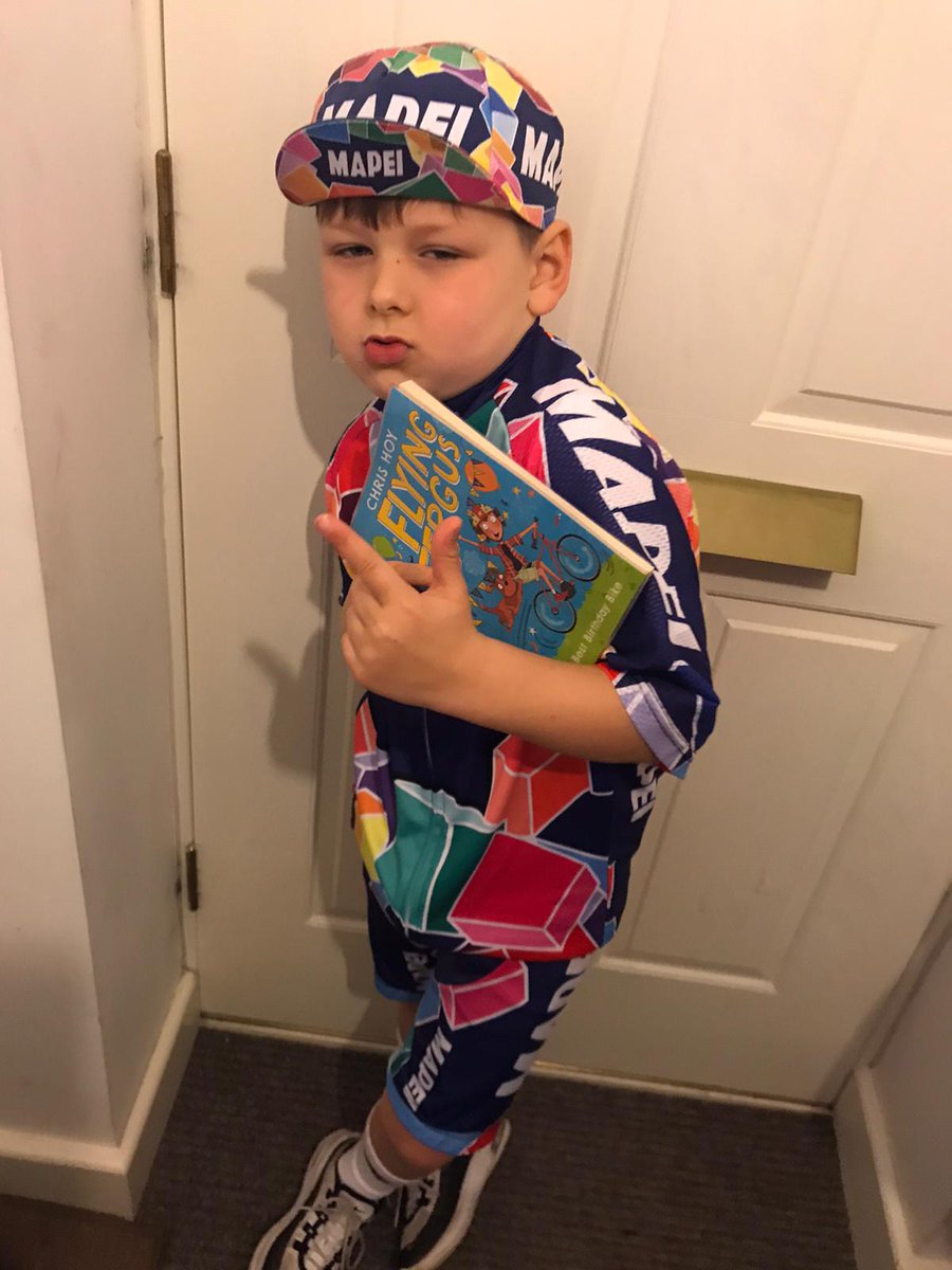 Diver94's tweet photo. @chrishoy #WorldBookDay #flyingfergus All he wanted to go as was a cyclist. World book Day, completed it. https://t.co/hlqSRJUYni
