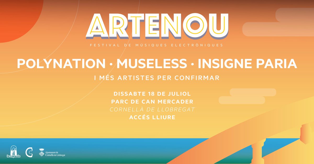 2/2 [CAT]

Però encara ens faria més feliços que el proper 18 de juliol vingueu a celebrar amb nosaltres l'última aventura d'aquest meravellós viatge que ha estat l'ARTeNOU.

De moment, els <a href="/Polynationmusic/">Polynation</a>  la <a href="/Museless_music/">/// M U S E L E S S ///</a> i els @InsigneParia s'hi apunten.