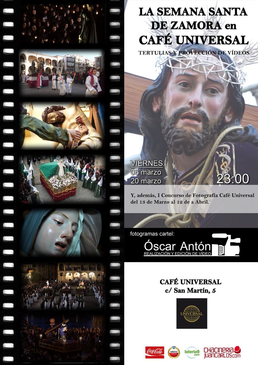 Cafe_universal's tweet photo. Comenzamos como cada año (6 y 20 de Marzo) la Proyección de Videos de Semana Santa a cargo de Oscar Anton. Recordaros también que todavía estáis a tiempo de presentar vuestras fotos para el Concurso de Fotografía. https://t.co/FWL2TS9jao