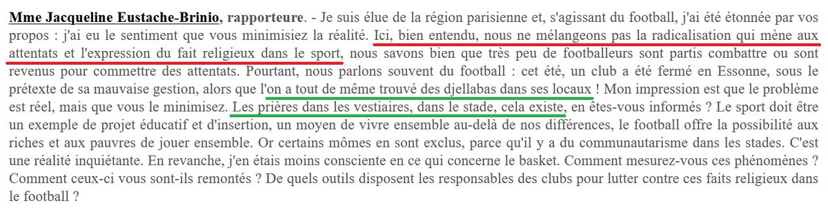 Bon, apparemment les représentants de fédérations du football sont des laxistes d'après Jacqueline Eustache-Brinio.