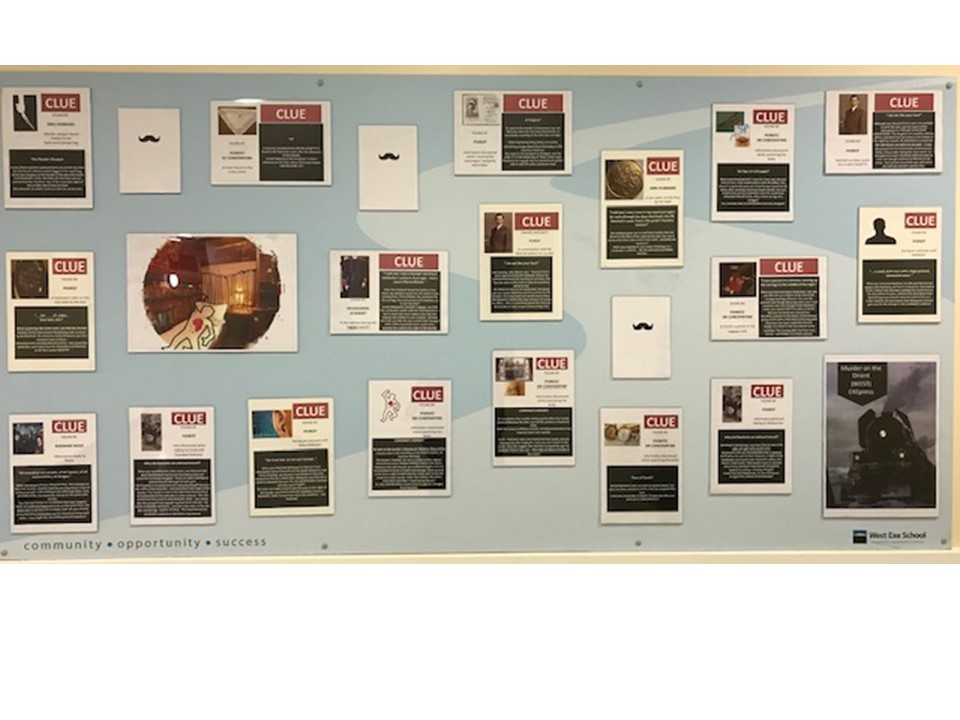 WestExeEnglish's tweet photo. #WorldBookDay2020 has brought a murder for our student Poirots to solve... but who in the English Department is guilty? https://t.co/ei4JQSQJDk