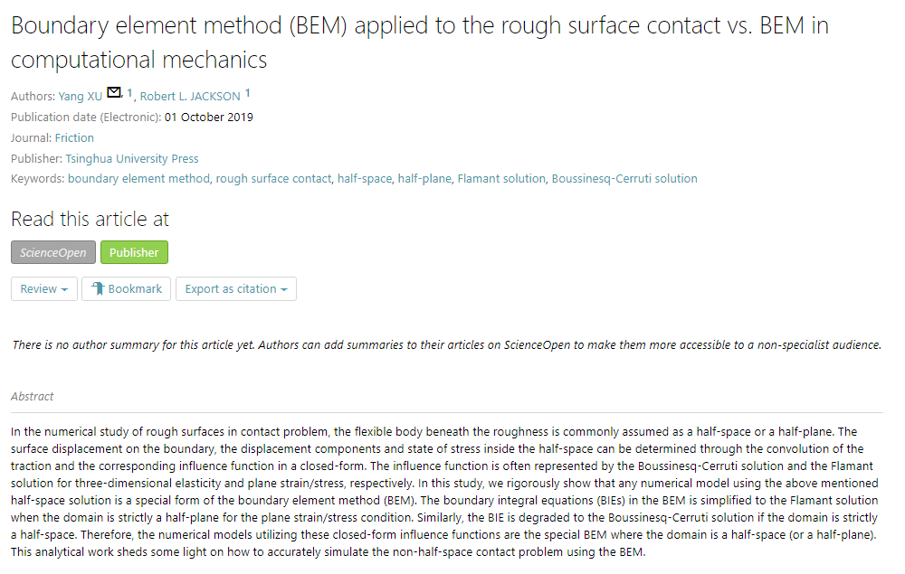 FrictionJnl's tweet photo. ‘#Boundary element #method (BEM) applied to the rough surface contact vs. #BEM in computational #mechanics’ an article on #ScienceOpen: https://t.co/2HSl3GKwyw https://t.co/GO5NZdOrMm