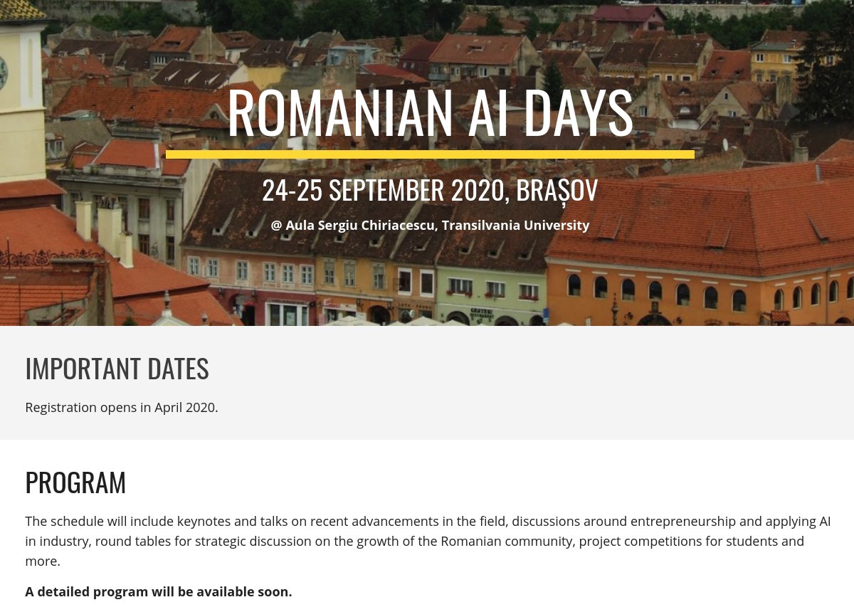 Români din toate țările, uniți-vă! 📢🇷🇴 Vă așteptăm în inima României, la Brașov, 24-25 sept 2020, pentru prima ediție a Zilelor Inteligenței Artificiale, România days.airomania.eu, unde vom discuta, împreună cu invitați internaționali, despre dezvoltarea IA în România.