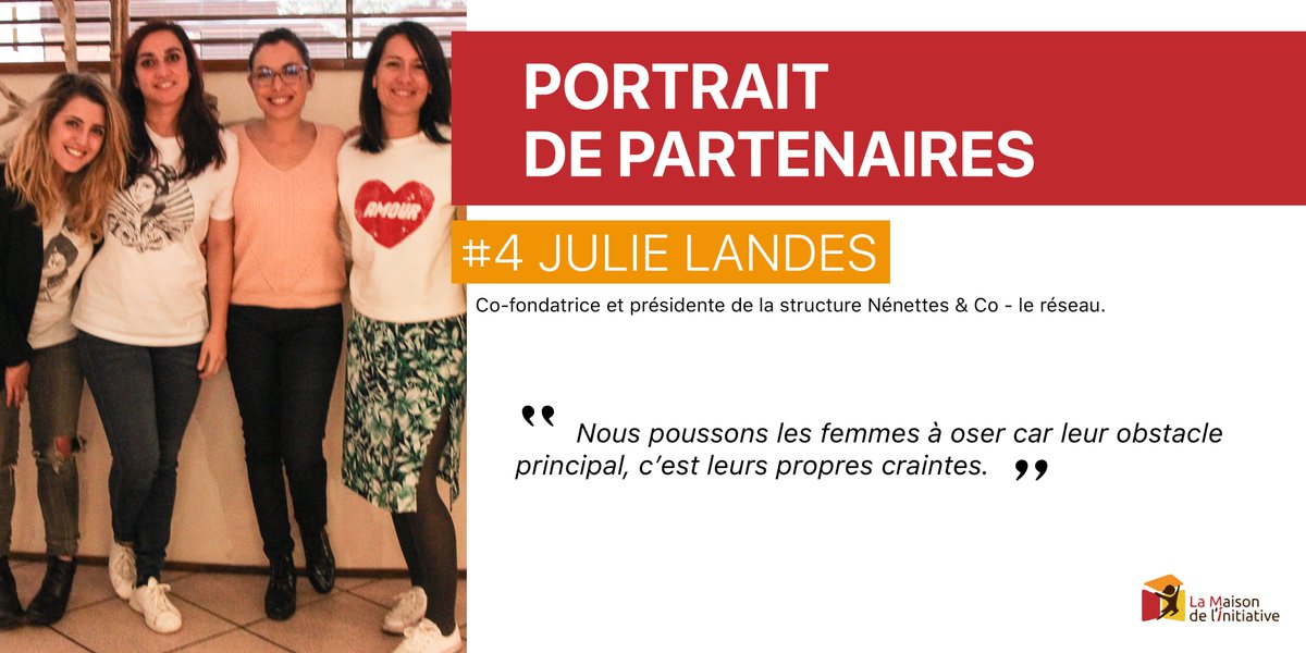 [Portrait partenaires]
#4 @julielandes_ 
➡️ Co-fondatrice et présidente de <a href="/nenettesandco/">Nénettes & Co - le réseau</a> 
➡️ maison-initiative.org/notre-cooperat…
#8mars #Entrepreneures #Occitanie
