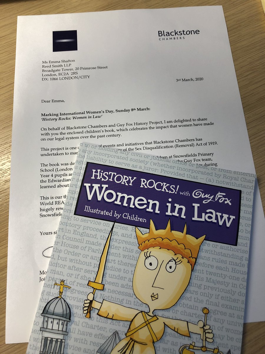 Emma_Shafton's tweet photo. What a lovely surprise in the post this morning from Blackstone Chambers. Complete with Baroness Hale and co stickers! Now to find a child to pass this on to...! #iwd2020 #womeninlaw https://t.co/QB96hw1Q7y
