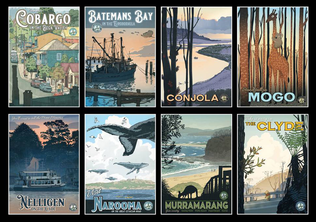 I've drawn some posters of NSW South Coast places, in the aftermath of the Australian bushfires. They'll appear in ACM newspapers as part of a tourism campaign, then be available for sale as prints and posters to raise recovery $$