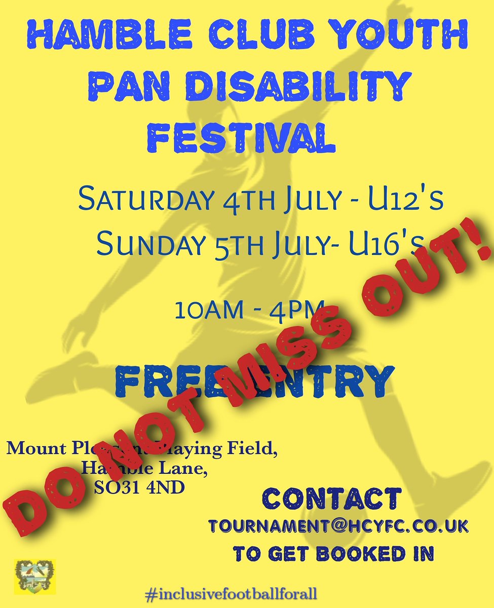 HCYdisability's tweet photo. @swcputdfc @WHUFoundation @SFC_Foundation @mrmichaeljpink @MartinSinclair1 @afcbournemouth @segullsfc @LearningYfc @HampshireFA @HambleYouthFc @mickconway21 
Please RT https://t.co/3JLdRcPsIP