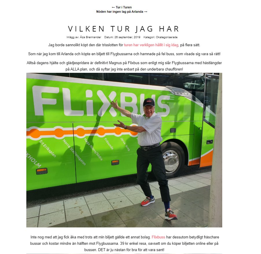 Glad man blir när man stöter på Åza Brennanders blogginlägg! Inte från igår direkt, men ändå riktigt kul att läsa💚#flixbus till #arlanda