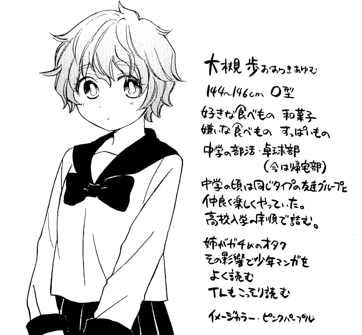 胡原おみ キャラクタープロフィール 追加です あまり出てこないけど 相変わらず手書きで失礼します