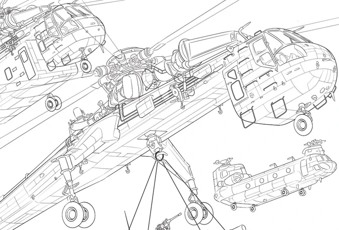 再来週の3連休にいっぱい絵を投稿したいので、早めに背景メカ描き始め
3月はヘリコプター描きまくり月間にするぞ! 