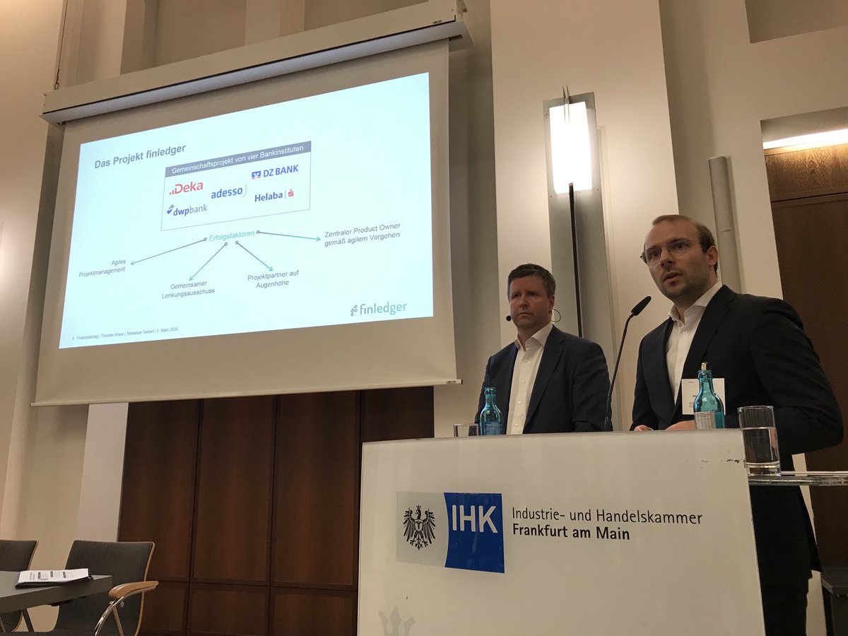 dwpbank's tweet photo. Wie schafft man es, die Schuldscheinabwicklung über die #Blockchain zu digitalisieren? Thorsten Braun @dzbank und Sebastian Seibert @dwpbank zeigen auf dem #Finanzplatztag wie #finledger im Konsortium mit @Helaba und @DekaBank entstanden ist. https://t.co/VvMfH8Bpuj