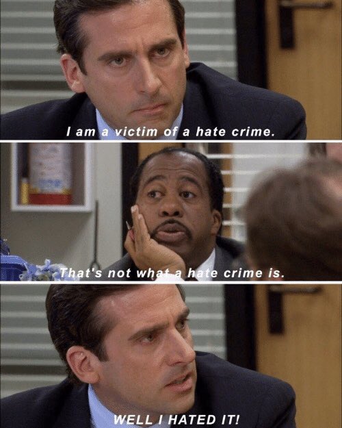 Bird1493's tweet image. Apparently I can’t call it a hate crime when restaurants aren’t open/don’t serve the food I want at whatever times I want them to be open and serve. Night shift doesn’t qualify for hate crimes. #nightshiftlife #MichaelScottLogic