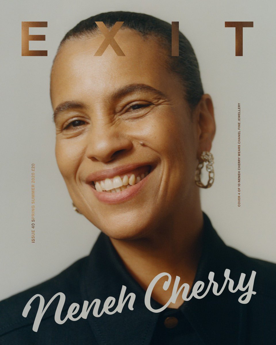 TWO DECADES OF EXIT COVERS 
VOLUME FOUR NUMBER TEN
SPRING SUMMER 2020
NENEH CHERRY 🍒 
COVER 4 of 10
NENEH CHERRY <a href="/CHANELofficiaI/">CHANEL</a> 
Photography Tony Coulson
Fashion <a href="/samranger/">Sam Ranger</a> 
Beauty Mel Arter
Hair Eliot McQueen
Nails <a href="/furiousfiler/">Furious Filer</a>  
#nenehcherry #chanel
Purchase link in bio 🔗