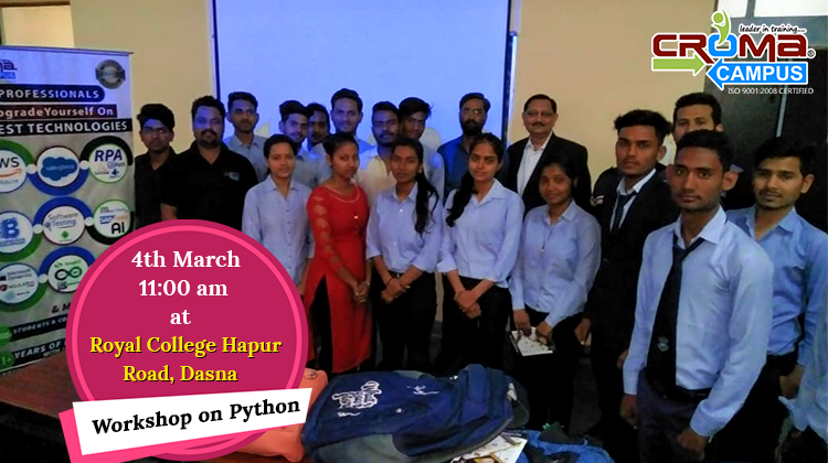 CromaCampus's tweet photo. Croma Campus (P) Ltd.organized
Python Workshop at Royal College (Hapur Road, Dasna)

#Python_workshop #training #Royalcollege #Hapur https://t.co/G5yr4ocq8v