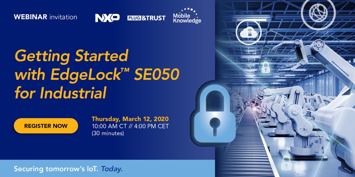 Curious to find out how to implement security in industrial applications? Join our live webinar and learn directly from our experts how to get started with EdgeLock SE050 in only a few simple steps: ow.ly/ve5c50yClZb