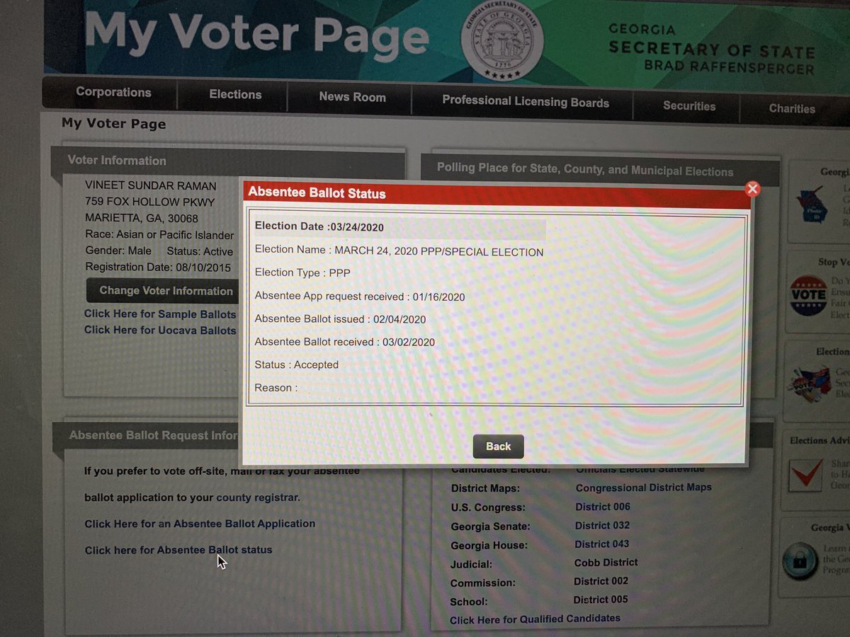 Vineet Raman (@vineet_raman) on Twitter photo Voted in the GA Primary from 🇮🇳 — thanks <a href="/IndiaPostOffice/">India Post</a>, <a href="/USPS/">U.S. Postal Service</a>, & <a href="/cobbcountygovt/">Cobb County, GA</a>! For more info: fvap.gov Voted in the GA Primary from 🇮🇳 — thanks <a href="/IndiaPostOffice/">India Post</a>, <a href="/USPS/">U.S. Postal Service</a>, & <a href="/cobbcountygovt/">Cobb County, GA</a>! For more info: fvap.gov