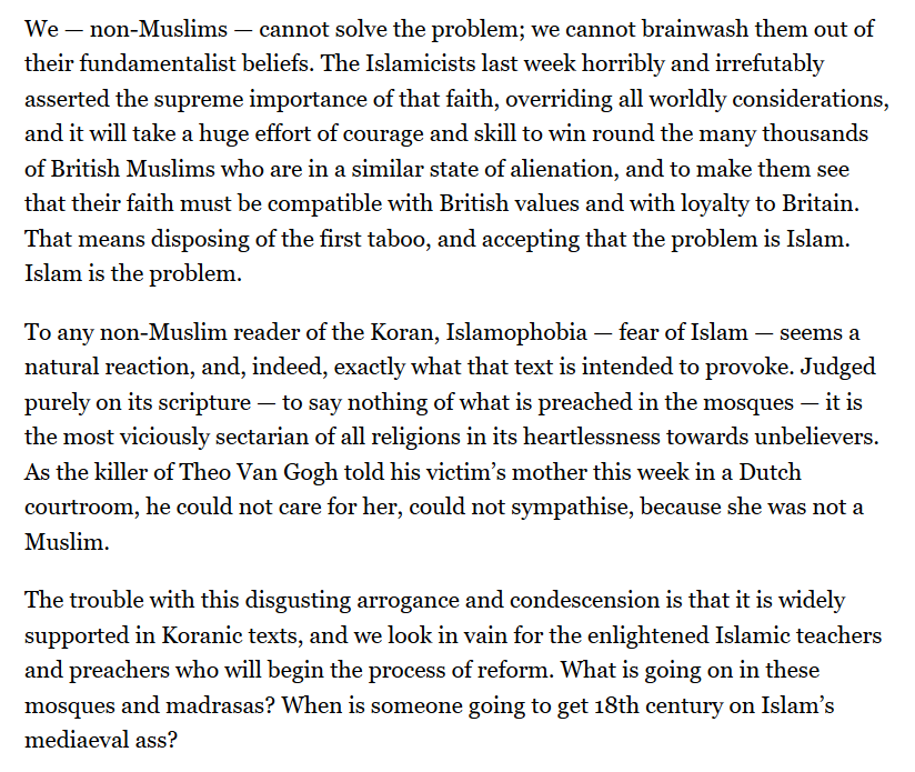 Boris Johnson shows both his racism (that British asians of Islamic heritage cannot be truly British) and his Islamophobia in his 2005 Spectator column.  http://archive.is/ffgW4 