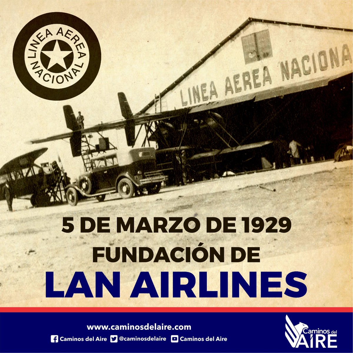 Un día como hoy, 5 de marzo pero de 1929, fue fundada la Línea Aérea Nacional (LAN), en 2005 cambiaría su nombre a LAN Airlines.

#CaminosdelAire #Noticias #Aviación #LíneaAéreaNacional #LAN #LANAirlines #UnDíaComoHoy #HoyenlaHistoria #Efeméride