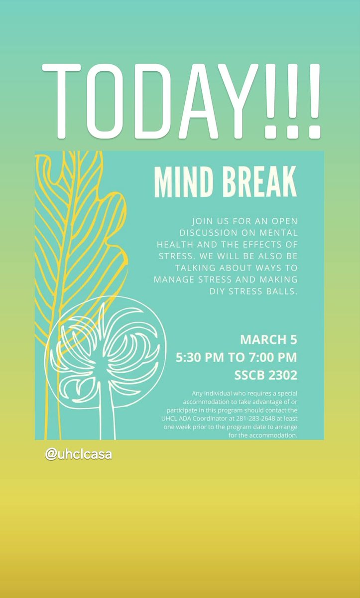 uhclcasa's tweet photo. Don't forget to stop by our mental health event today! You can make your very own stress ball. We'll be in SSCB 2302 from 5:30 PM to 7:00 PM. https://t.co/ivJlzK2Y1X