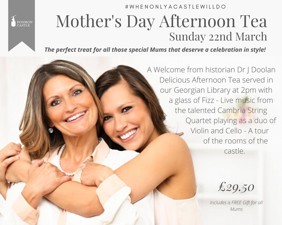 Booked your table yet for Mother’s Day? Tables filling fast for our elegant Afternoon Tea with glass of fizz and entertainment from the Cambria String Quartet playing as a duo. #MothersDay #afternoontea #food #entertainment