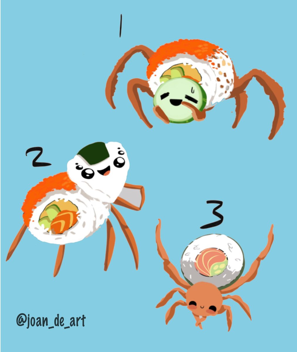 joan_de_art's tweet photo. Experimenting with Spider Rolls. Our little caterpillar sushi roll needed a friend or two. Which one is your favorite?
#sushidesign #kawaii #digitalart #sushiart #creepycute #creepycutebugs #spiderart #spiderroll #spidersushi #insectart #pun #bugpun https://t.co/atRdLutQ4m