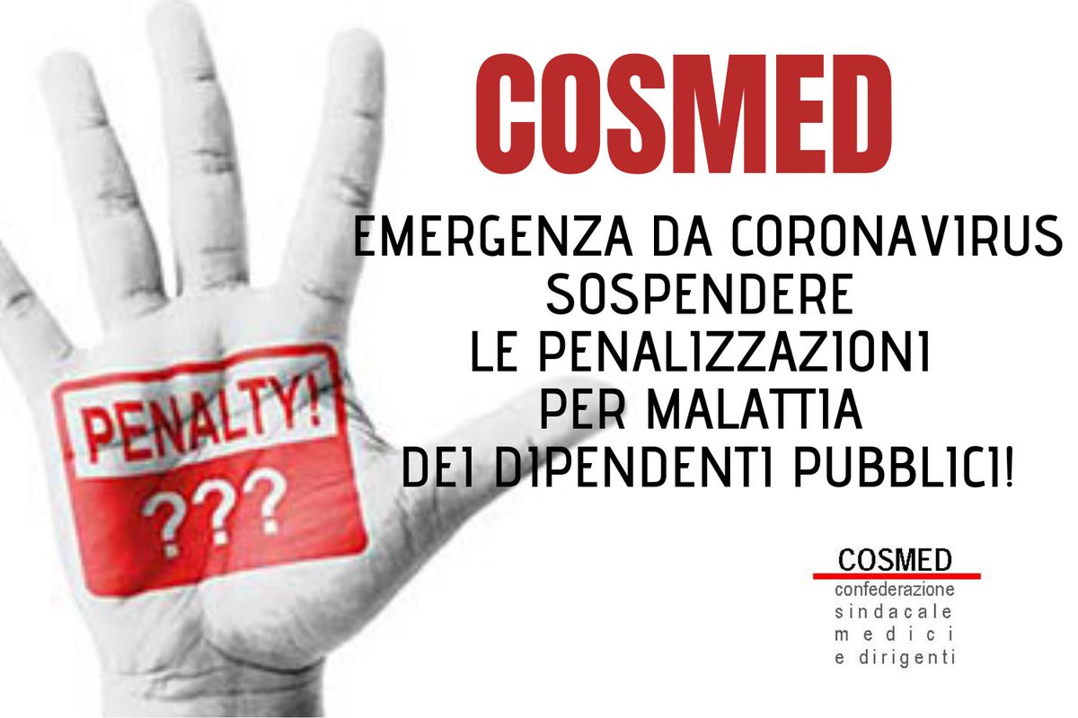 conf_cosmed's tweet photo. #Coronavirus: sospendere le penalizzazioni per malattia dei dipendenti pubblici! https://t.co/yHncfUWpp2 https://t.co/2mrLxnzf6k