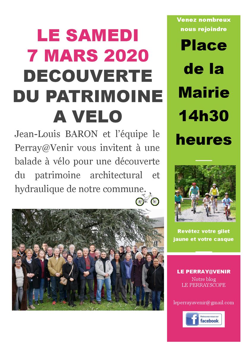 Leperrayscope's tweet photo. La liste Le Perray@Venir avec Jean-Louis BARON, vous proposent de découvrir à vélo, le patrimoine architectural et hydraulique de votre commune. Rendez-vous samedi 7 mars 2020 à 14h30 - Place de la mairie du Perray en Y. https://t.co/oW3NNePIpj
