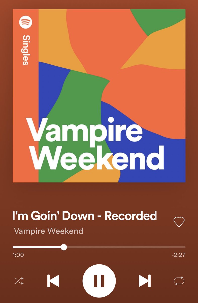 ButItsABop's tweet photo. Bruce Springsteen cover + light indie pop + good walking speed = “I’m Goin’ Down” by Vampire Weekend (plus! the end sounds like Shakira’s “Waka Waka!”) https://t.co/lr2FcnoGOS