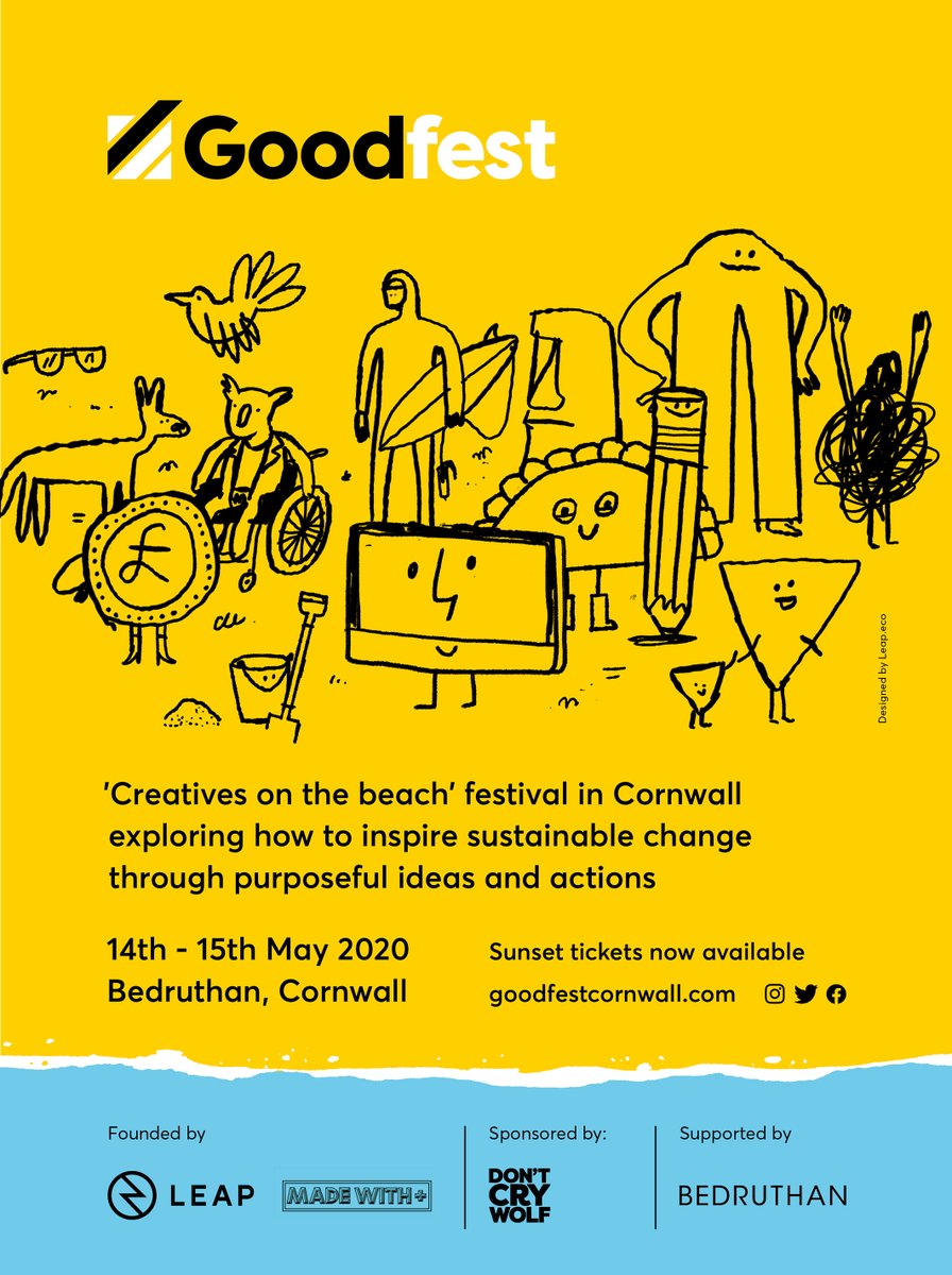 Leapness's tweet photo. Sunset tickets currently available for our annual festival of change makers @GoodFestivalUK go to https://t.co/adcPnbYd1t and join us and 150 other creatives 14 and 15 May #goodfestcornwall https://t.co/v310pJ4DXg