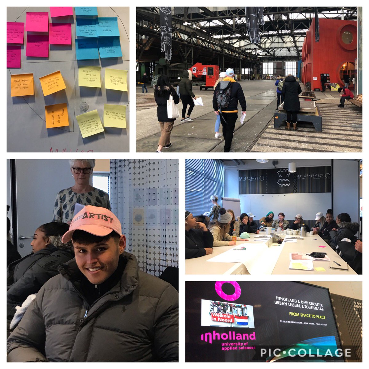 mimidaz's tweet photo. Placemaking game with students from our UK partner, they had very interesting observations about the NDSM wharf in Adam North. Each group got a "type of city user" cap, here our Street Artist #inholland #ndsm #pps #placemaking https://t.co/4rVJmSt3B9