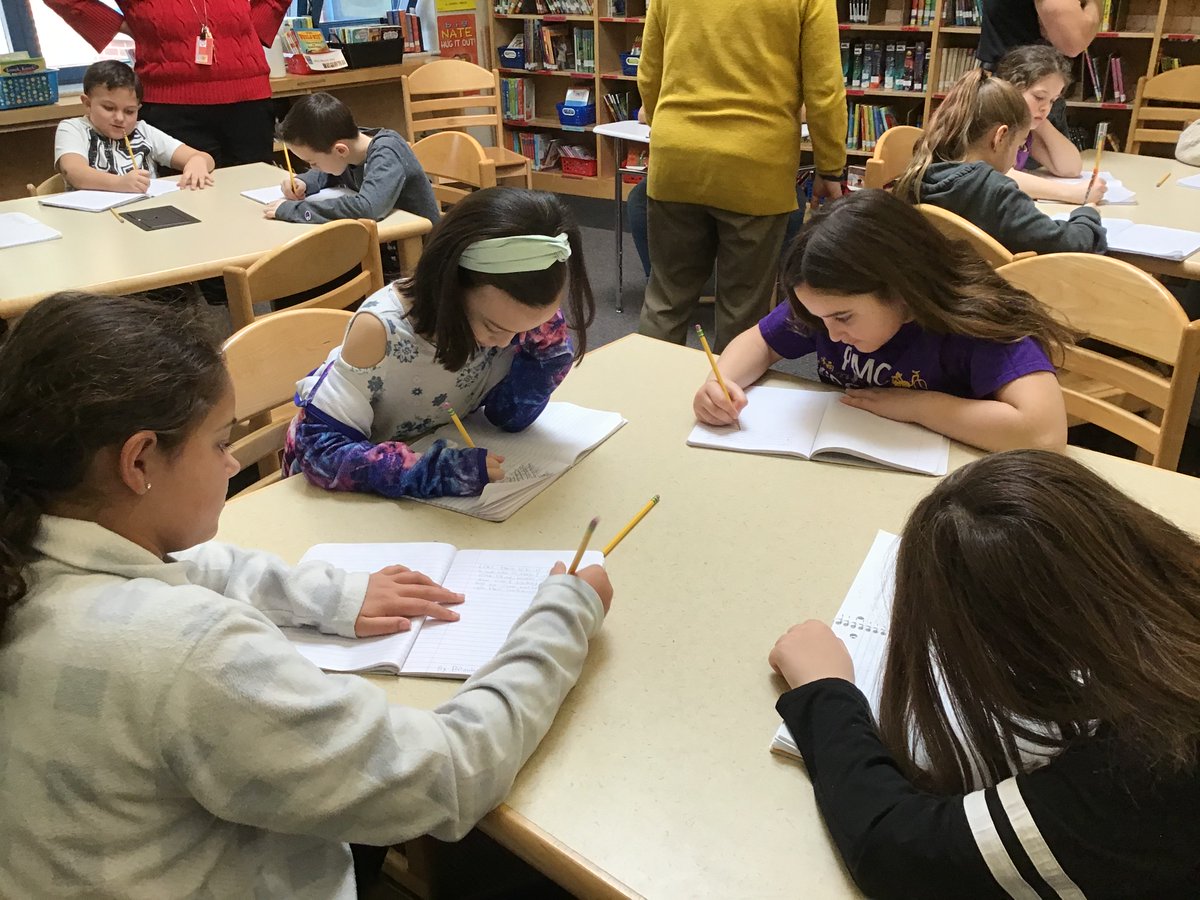 Rob Buyea came to Memorial to work with our 4th and 5th graders.  The 4th-grade writers' workshop was amazing.  Thanks, Mr. Buyea for teaching us how to use characters we love in situations we have experienced.  #BPSChat <a href="/RobBuyea/">Rob Buyea</a>
