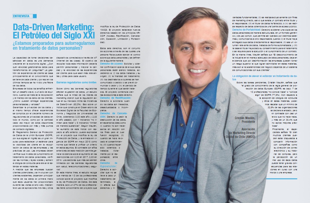 AMDDChile's tweet photo. ¿Estamos preparados para autorregularnos en tratamiento de datos personales? 
En una entrevista a Mundo de @sinacofi nuestro presidente @crismaulen conversa sobre el data-driven marketing https://t.co/KUQOTwyD1S https://t.co/KfVCyK40mG