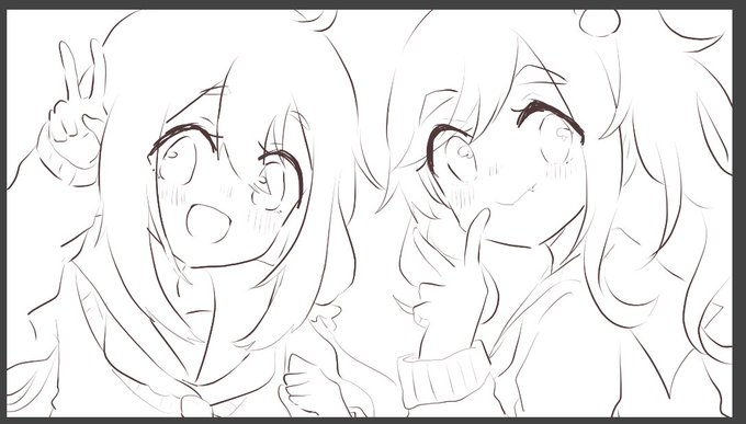 なでしことあおいのおたおめ絵、全然間に合わなかったので供養していいですか?(でも気がむいたら色塗りもした〜〜〜〜い!!!!!!) 